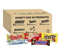 Mixed Chocolate Bar Variety Bulk Box - 30 Bars (1.4kg): Snickers, Twix, M&M's, Maltesers & Bounty