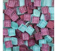 Mixed Color Glass Mosaic Tiles Square Glitter Crystal Mosaic Stones Glass Pieces for Art Craft Decoration 200g,1x1cm(Bright)