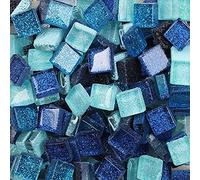 Mixed Color Glass Mosaic Tiles Square Glitter Crystal Mosaic Stones Glass Pieces for DIY Art Craft Decoration 200g,1x1cm(Blues)