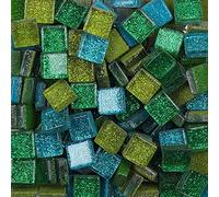 Mixed Color Glass Mosaic Tiles Square Glitter Crystal Mosaic Stones Glass Pieces for DIY Art Craft Decoration 200g,1x1cm(Hedgerow)