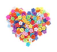 Mixed Color Resin Buttons, 15mm Flower, 200 Pieces, 2 Hole Plastic Sew - On Buckle - Durable Glossy Finish, Perfect for Crafts and Children's Clothing