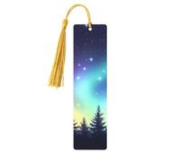 Mixed Colors Northern Lights Night Sky Unique Double-Sided Artwork Printed Wooden Bookmarks, Artistic Book Accessories Birthday Presents for Men Women Presents for Book Lovers