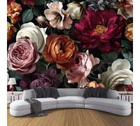 Mixed Colors Wallpaper Roses Peonies Textured Wallpaper Flower Oil Painting Style Feature Wall Mural 400×280 Cm (Wxh) Large Photo Wallpapers for Bedroom Living Room Tv Backdrop Hallway
