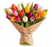 Mixed Colour Tulip Bouquet Fresh Cut Seasonal Flowers With Chocolate or Balloon