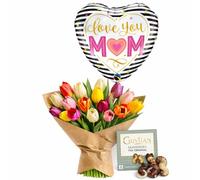 Mixed Colour Tulip Bouquet Fresh Cut Seasonal Flowers With Chocolate or Balloon (Balloon, Chocolate)