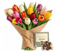 Mixed Colour Tulip Bouquet Fresh Cut Seasonal Flowers With Chocolate or Balloon (chocolate)