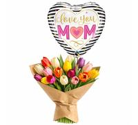 Mixed Colour Tulip Bouquet Fresh Cut Seasonal Flowers With Chocolate or Balloon (Mum Balloon)