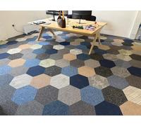 Mixed Colours Hexagon 5m2 Carpet Tiles Soft Cut Pile Heavy Duty Commercial Premium Retail Office Flooring Random, Bitumen Backed (32 Tiles per Box) 5m2