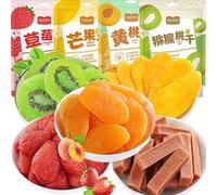 Mixed Dried Fruit Crisps, Ready to Eat Fruit Slices, Mango, Strawberry, Yellow Peach, Hawthorn, Kiwi, Healthy and Nutritious Snacks, Office Snack Food (Taste E,500g)
