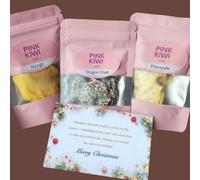 Mixed Dried Gift Box, 100% Natural Pineapple, Mango, Dragon Fruit, No Added Sugar, 3x15g, Christmas Selection with Greeting Card. Christmas.