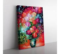 Mixed Flowers In A Vase No.5 Red, Purple, Brown Canvas Wall Art Print Ready to Hang, Framed Picture for Living Room Bedroom Home Office Décor, 76x50 cm (30x20 Inch)