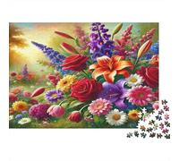 Mixed Flowers Jigsaw Puzzle Sunset Bouquet 1000 Piece Recycled Paper Adults Jigsaws Fun Game Decompression Home Activity Men And Women 52x38cm/1000pcs