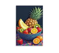 Mixed Fruits in Blue Bowl Wall Art, Colorful Print, Fruit Poster, Lively Canvas Picture, Energetic Decor for Living Room Bedroom Study Artistic Wall Mural Modern Hanging Decor Poster08x12inch(20x30cm)