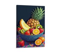 Mixed Fruits in Blue Bowl Wall Art, Colorful Print, Fruit Poster, Lively Canvas Picture, Energetic Decor for Living Room Bedroom Study Artistic Wall Mural Modern Hanging Decor Poster16x24inch(40x60cm)
