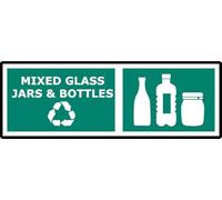 Mixed Glass Jars and Bottles | 30cm x 10cm | Blue - PVC Plastic Sign for Recycling Bins, Offices, Restaurants, Public Spaces, Waste Management | UK-Made with Renewable Energy