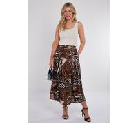 Mixed Leopard Print Satin Pleated Maxi Skirt Love Sunshine Brown S