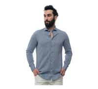 Mixed Linen Shirt Long Sleeve - male - Luigi Borrelli Napoli - Casual Shirts - Blue - L - Shirts L