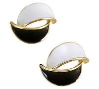 Mixed Metal Earrings Black White Enamel Gold Tone Geometric Studs Lightweight Double Hoop Earrings For Daily Wear Abstract Art Jewelry Gift For Women Fashion Accessories