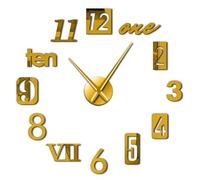 Mixed Number Styles 3D DIY Wall Clock, Modern Frameless Large Mute Wall Clock with Mirror Numbers, Decorative Clock for Living Room, Bedroom and Office Decor (Gold,47inch)