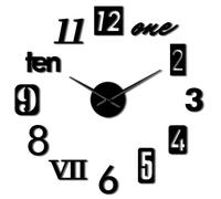 Mixed Number Styles 3D DIY Wall Clock, Modern Frameless Large Mute Wall Clock with Mirror Numbers, Decorative Clock for Living Room, Bedroom and Office Decor (Black,47inch)