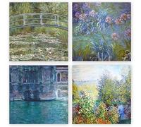 Mixed pack of blank greeting cards and envelopes, 12 note cards 4 different Claude Monet designs, blank greeting inside notelet and envelope sets. (14x14cm)