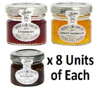 Mixed Pack - Wilkin & Sons of Tiptree Strawberry / Raspberry / Orange Marmalade Preserves - 8 x 28g Mini Jars of Each flavour - 24 unit Mixed Pack