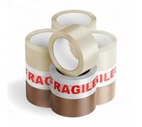 Mixed Packaging Tape - Clear, Brown, Fragile 48mm x 66m - Durable 45 Micron Adhesive for Boxes, Paper & Cardboard With/Without Dispenser - Available in 3, 6, 12 Rolls (Without dispenser, 12 Rolls)