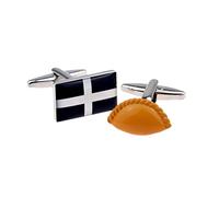 Mixed Pair of Cornish Delight Fun Cufflinks Set (Flag and Pasty) in an Engraved Personalised Box