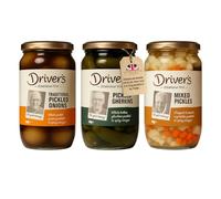 Mixed Pickles Trio Bundle - 3 x 710g Jars of Drivers Pickled Onions, Pickled Gherkins & Mixed Pickled Vegetables bundled by The Great British Kitchen
