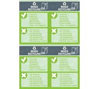 Mixed recycling bin sign, Yes/No, 100x150mm, pack of 4 stickers on A4 sheet