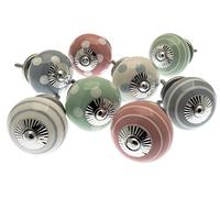 Mixed Set of Pink, Mint Green & Grey Ceramic Cupboard Knobs/Door knobs/Drawer knobs x Pack 8 (MG-214-A)