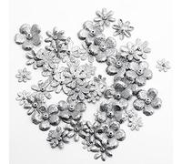 Mixed Size Silver Glitter Scrapbooking Craft Flowers (Pack of 50)