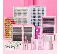 Mixed Style Lash Clusters Kit, Individual False Eyelash Extensions Set, Soft Curled Volume Lashes with Glue, Remover & Tweezers, DIY Eye Makeup Enhancement Lashes (Eyelash Clusters Kit -Style 3)