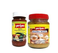 Mixed Veg Pickle FromPriya And Garlic Paste Combo Condiment And Cooking Ingredient Product From India Each Pack 300G Combo Pack