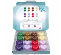 Mixed Wax Melts, 16 x 6g Hearts, 96 Hours Melt Time, 8 Scents Gift Set | 8 strong scents: Coffee, Cinnamon, Lilac, Lemon Lavender, Pine, Red Roses, Coconut, Patchouli. Soy wax blend, gift-boxed.