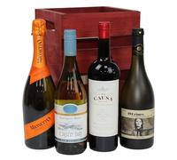 Mixed Wine & Prosecco Gift Set 4 x 75cl, in a Wooden Crate - Red Wine Sauvignon Blanc Chardonnay White Wine & Treviso Brut Prosseco Gifts For Women & Men