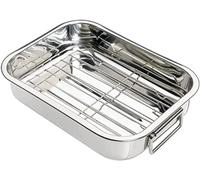 MIXEL Roasting Stainless Steel Roasting Oven Tin Tray, Extra-Large Size, Integrated Handles, Removable (Grill) Rack, Solid and Durable, Roasting, Baking, Grilling