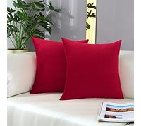 mixeoo Comfy Bright Red Throw Pillow Covers Decorative Square Solid Thick Velvet Super Soft Cushion Cases Home Decor for Sofa Couch Living Room Chair, Set of 2, 16 x 16 Inch