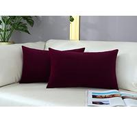 mixeoo Comfy Burgundy Red Throw Pillow Covers Decorative Lumbar Solid Rectangle Thick Velvet Super Soft Cushion Cases Home Decor for Sofa Couch Living Room Chair, Set of 2, 12 x 20 Inch