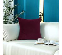 mixeoo Comfy Burgundy Red Throw Pillow Covers Decorative Square Solid Thick Velvet Super Soft Cushion Cases Home Decor for Sofa Couch Living Room Chair, Set of 1, 24 x 24 Inch