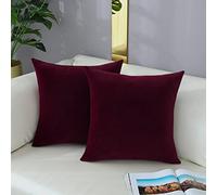 mixeoo Comfy Burgundy Red Throw Pillow Covers Decorative Square Solid Thick Velvet Super Soft Cushion Cases Home Decor for Sofa Couch Living Room Chair, Set of 2, 18 x 18 Inch