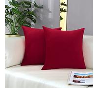 mixeoo Comfy Christmas Red Throw Pillow Covers Decorative Square Solid Thick Velvet Super Soft Cushion Cases Home Decor for Sofa Couch Living Room Chair, Set of 2, 14 x 14 Inch
