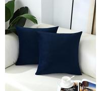 mixeoo Comfy Dark Blue Throw Pillow Covers Decorative Square Velvet Super Soft Navy Cushion Couch Cases Decor, Set of 2, 18 x 18 Inch