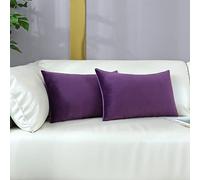 mixeoo Comfy Eggplant Purple Throw Pillow Covers Decorative Lumbar Solid Rectangle Thick Velvet Super Soft Cushion Cases Home Decor for Sofa Couch Living Room Chair, Set of 2, 12 x 20 Inch