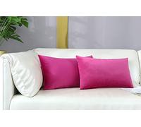 mixeoo Comfy Hot Pink Throw Pillow Covers Decorative Lumbar Rectangle Thick Velvet Super Soft Cushion Cases Home Decor for Sofa Couch Living Room, Set of 2, 12 x 20 Inch