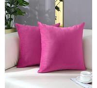 mixeoo Comfy Hot Pink Throw Pillow Covers Decorative Square Solid Thick Velvet Super Soft Cushion Cases Home Decor for Sofa Couch Living Room Chair, Set of 2, 14 x 14 Inch