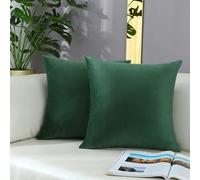 mixeoo Comfy Hunter Green Throw Pillow Covers Decorative Square Solid Thick Velvet Super Soft Cushion Cases Home Decor for Sofa Couch, Set of 2, 18 x 18 Inch