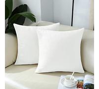 mixeoo Comfy Ivory White Throw Pillow Covers Decorative Square Solid Thick Velvet Super Soft Cushion Cases Home Decor for Sofa Couch Living Room Chair, Set of 2, 16 x 16 Inch