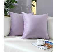 mixeoo Comfy Lavender Throw Pillow Covers Decorative Square Solid Thick Velvet Super Soft Cushion Cases Home Decor for Sofa Couch Living Room Chair, Set of 2, 18 x 18 Inch