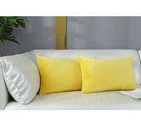 mixeoo Comfy Lemon Yellow Throw Pillow Covers Decorative Lumbar Solid Rectangle Thick Velvet Super Soft Cushion Cases Home Decor for Sofa Couch Living Room Chair, Set of 2, 12 x 20 Inch